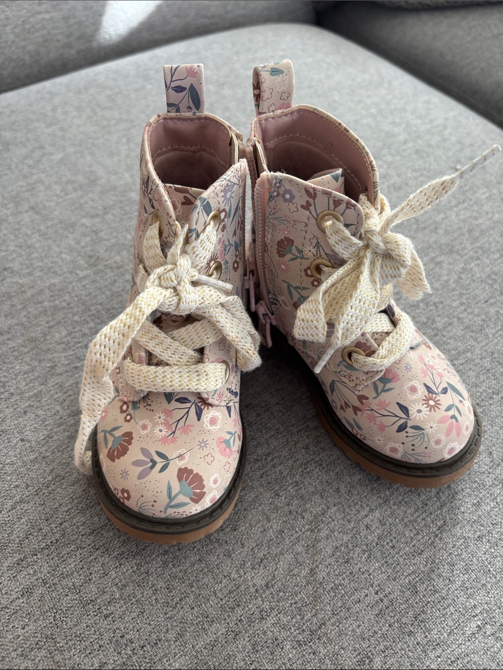 Cat & Jack Pink Floral Lace-Up Kids Ankle Boots